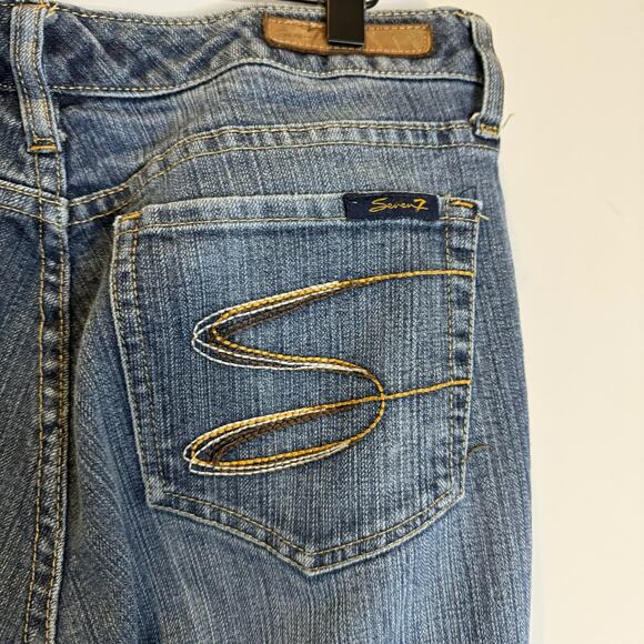 7 For All Mankind Jeans Women's 12 Blue Medium Wash Straight Distressed - Picture 6 of 9